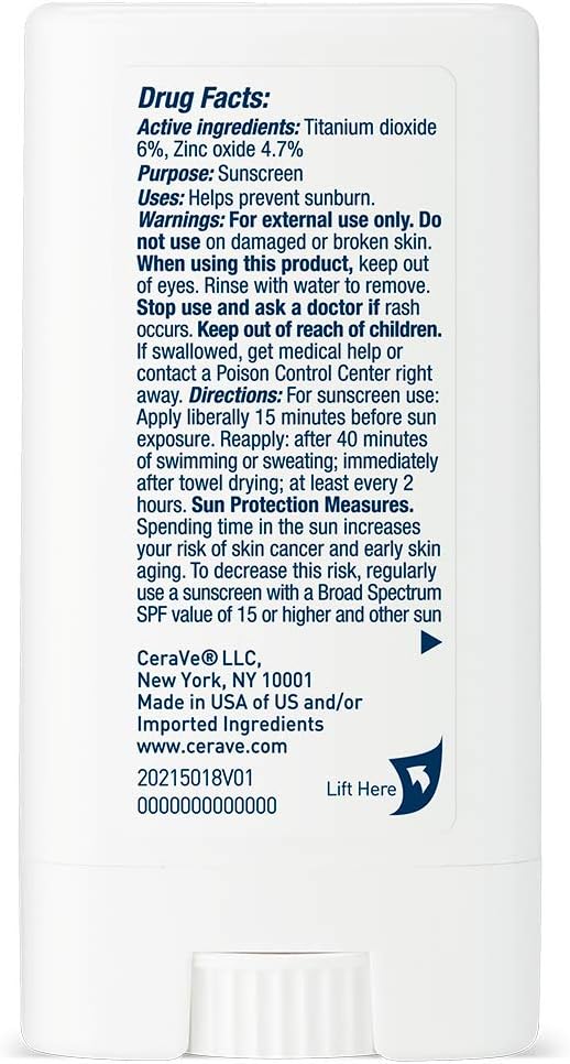 CeraVe Mineral Sunscreen Stick for Kids & Adults | 100% Mineral Sunscreen, Zinc Oxide & Titanium Dioxide with Hyaluronic Acid and Ceramides | Broad Spectrum SPF 50 | Fragrance Free | 0.47 Ounce