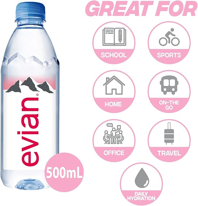 Evian Nature Bottled Water | Mineral Water | 24 X 500Ml