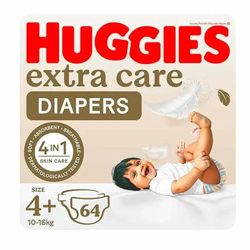 Huggies Extra Care, Size 4+, 10 -16 kg, Jumbo Pack, 64 Diapers