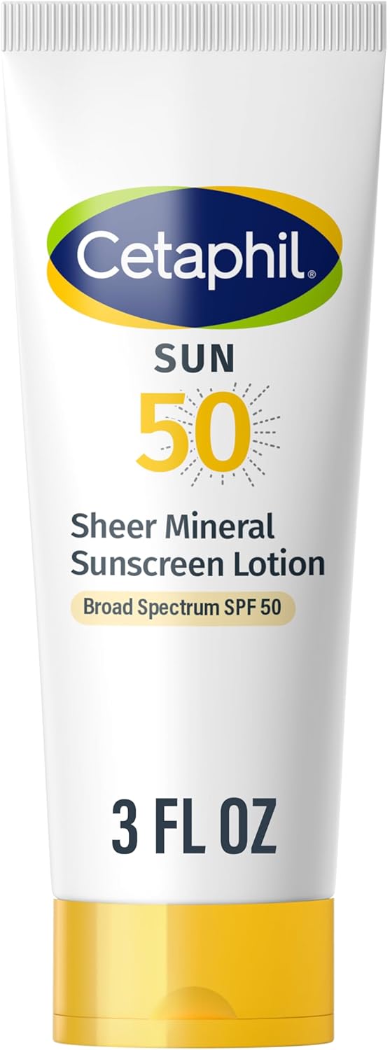 CETAPHIL Sheer Mineral Sunscreen Lotion for Face & Body | 3 fl oz | 100% Mineral Sunscreen: Zinc Oxide & Titanium Dioxide | Broad Spectrum SPF 50 | For Sensitive Skin | Dermatologist Recommended Brand