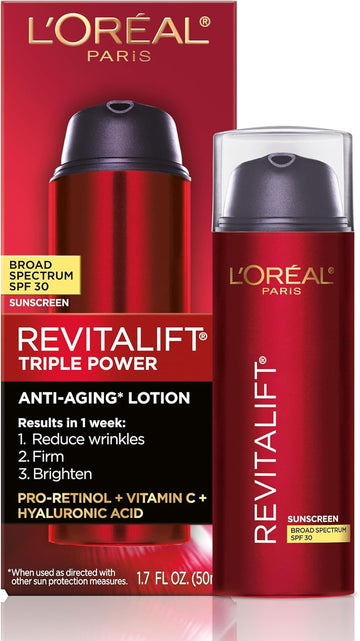 L'OREAL PARIS Skincare Revitalift Triple Power Anti-Aging Face Moisturizer with Pro Retinol, Hyaluronic Acid & Vitamin C to reduce wrinkles, firm and brighten skin, 1.7 Oz - (Packaging May Vary)