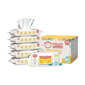 hibobi 99% Pure Water Baby Wipes With Aloe, Gentle Cleansing Baby Wipes, 6X60, 360 Baby Wet Wipes(6 Packs)