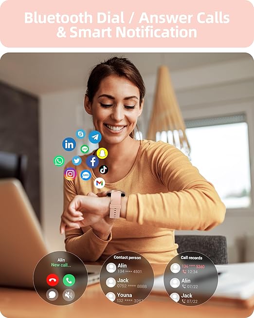 Parsonver Smart Watch for Women(Answer/Make Calls), HD Screen Fitness Tracker IP68 Waterproof, 100+ Sport Modes, Heart Rate/Sleep/SpO2/Steps Monitor, Round Smartwatch for Android & iPhone, Rose Gold