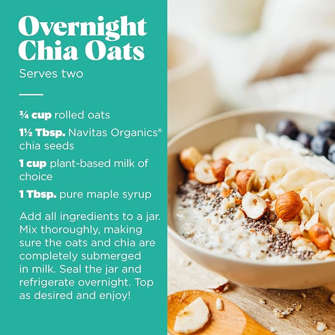 Navitas Organics Chia Seeds – For Chia Pudding, Smoothies, Baking, Salads & More – Omega 3, Fiber, Minerals - USDA Organic, Non GMO, Kosher, Gluten Free, Keto (8oz. Bag, 8 Servings)