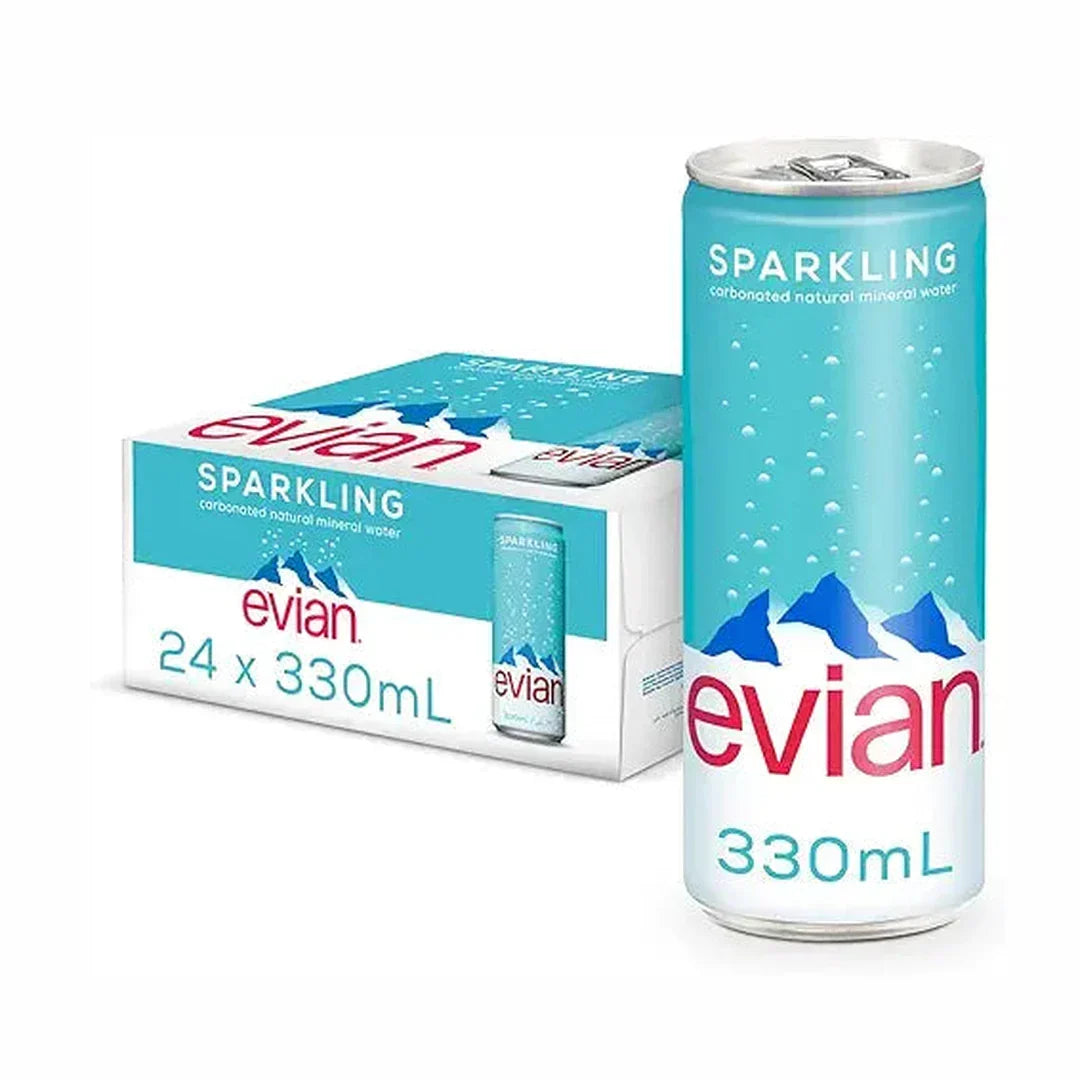 Evian Sparkling Water Can, 24 x 330 ml