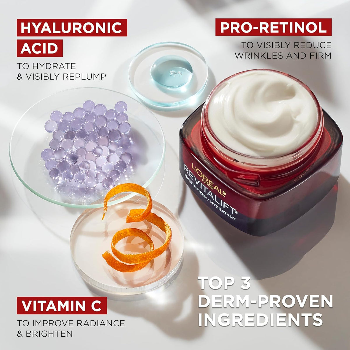 L'OREAL PARIS Skincare Revitalift Triple Power Anti-Aging Face Moisturizer with Pro Retinol, Hyaluronic Acid & Vitamin C to reduce wrinkles, firm and brighten skin, 1.7 Oz - (Packaging May Vary)