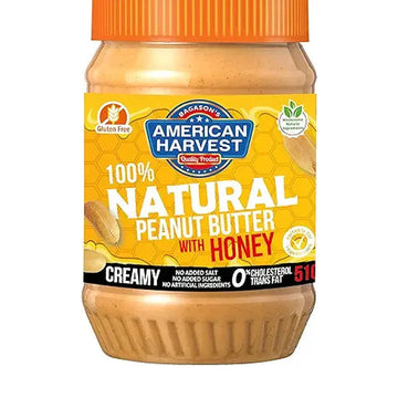 American Harvest All Natural Peanut Butter Creamy With Honey 510gm | No Added Sugar/Sweetener | No Added Salt