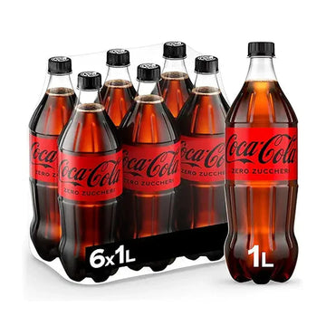 Coca-Cola Zero Calories, Carbonated Soft Drink, PET 1L, pack of 6
